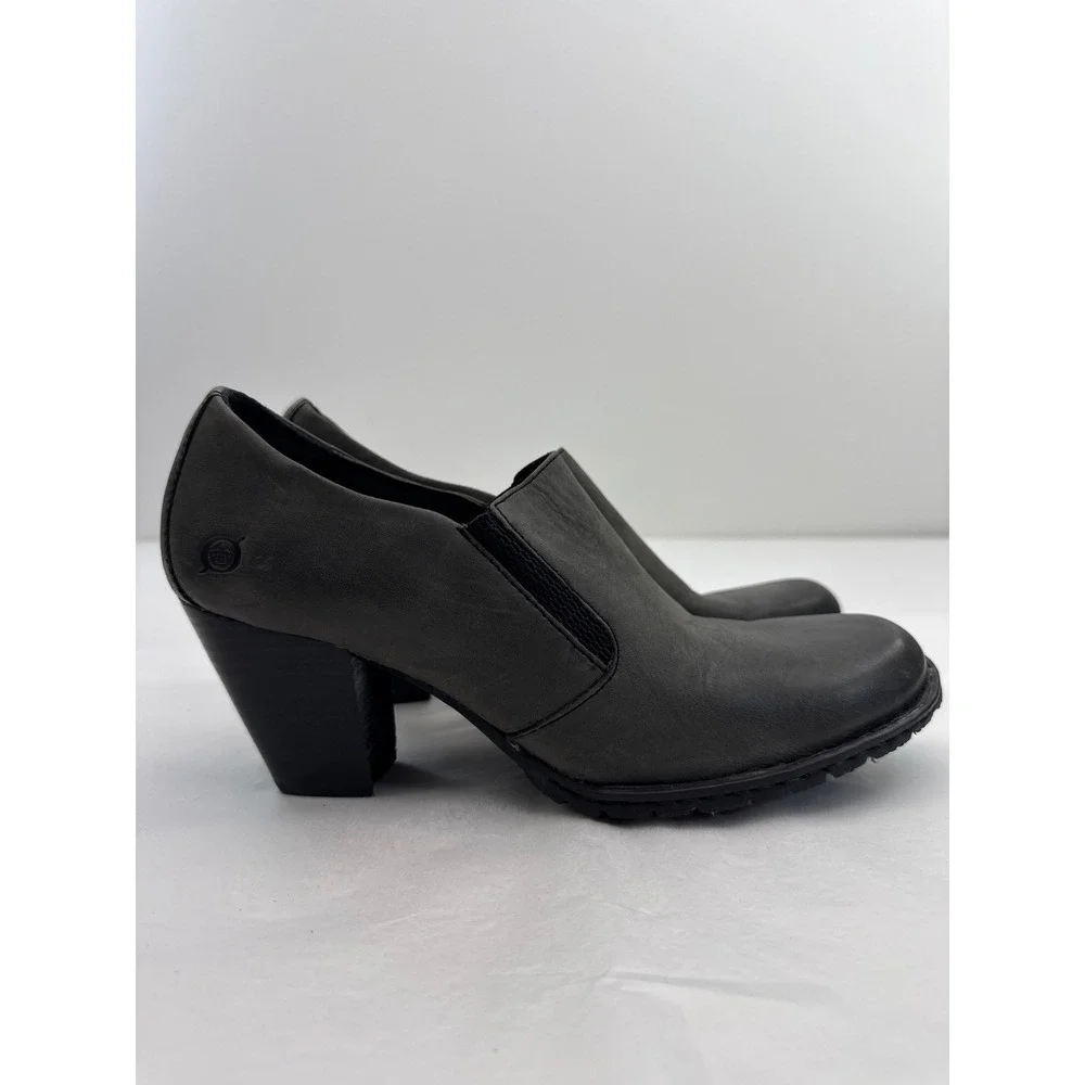 Born Leather Shooties Women 9.5 Grey Slip On Block Heel Professional